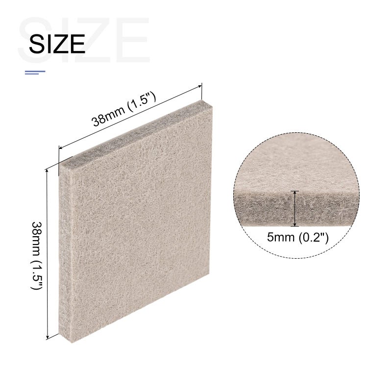 وسادات أثاث من اللباد المربعة من METALLIXITY (1.5 بوصة × 1.5 بوصة × 0.2 بوصة) 24 قطعة، واقيات أرضية ذاتية اللصق - لأقدام السرير في خزانة المنزل، بيج - Image 2